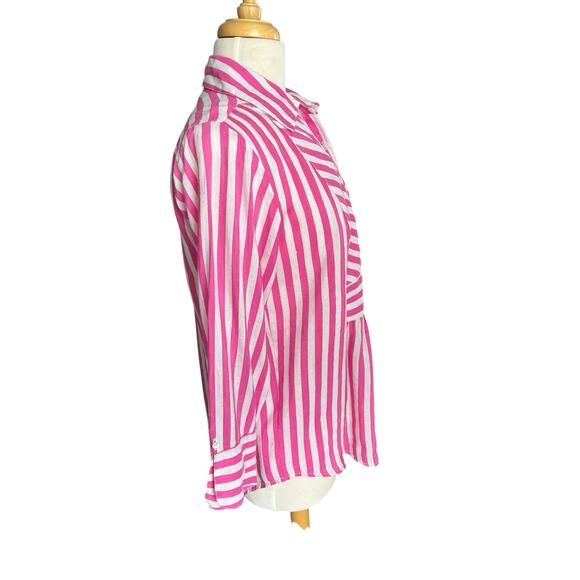 Southern Frock Linen Tunic Long Sleeves Pink White Striped Beachy Coastal Medium - Picture 4 of 10